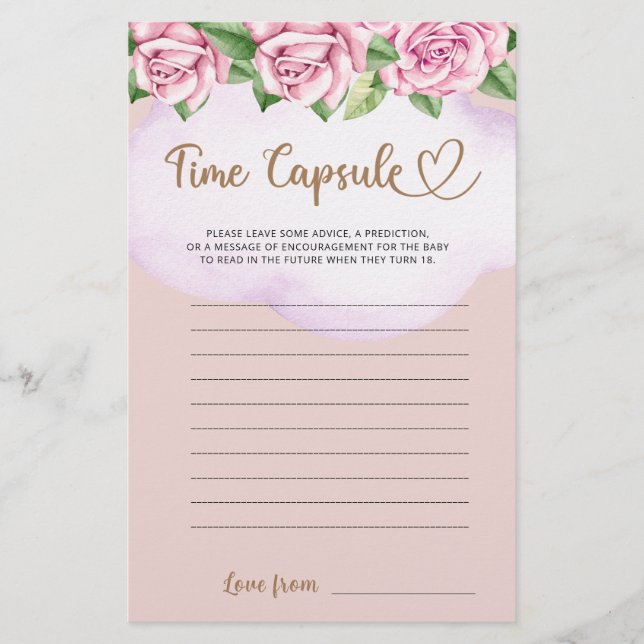 Teddy bear girl baby shower Time Capsule (Front)