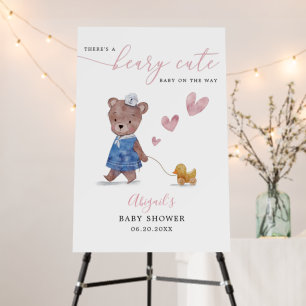 Teddy Bear Girl Baby Shower Welcome Sign