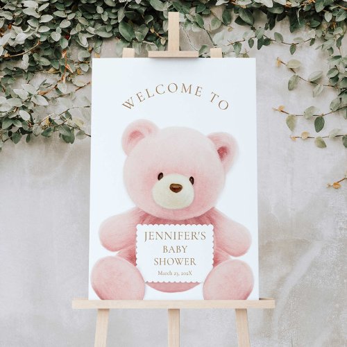 Teddy Bear Girl Baby Shower Welcome Sign