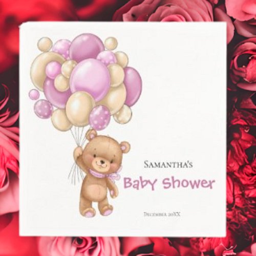 Teddy Bear Girl Baby Shower _White Napkins