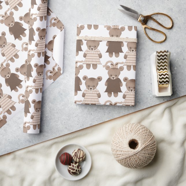 Teddy Bear Girl Baby Shower Wrapping Paper (Crafts)
