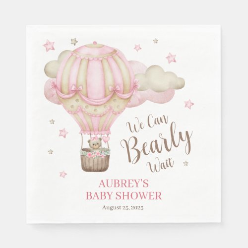 Teddy Bear Girl Bearly Wait Baby Shower Napkins
