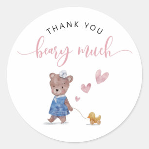 Teddy Bear Girl Birthday Thank You Beary Much Classic Round Sticker