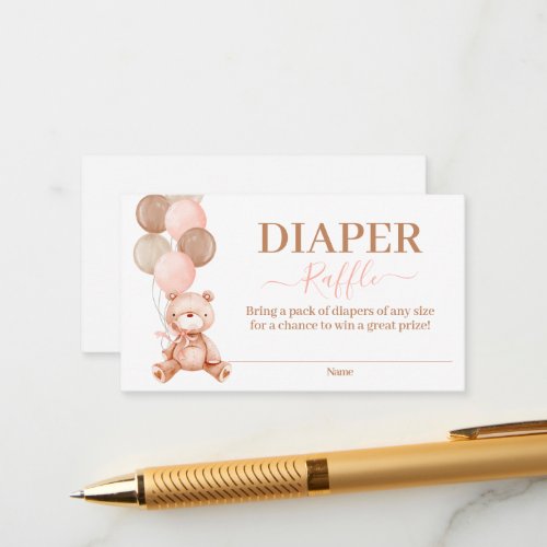 Teddy Bear Girl Diaper Raffle Enclosure Card
