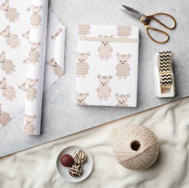 Teddy Bear Girl in Dress Baby Shower Wrapping Paper (Crafts)