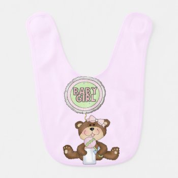 Teddy Bear Girl Pink Baby Bib by Visages at Zazzle