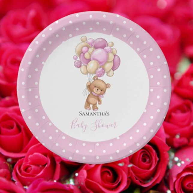 Teddy Bear Girl Pink Balloons   Paper Plates (Celebrate our little Teddy’s special day! Join us for fun moments, sweet memories, and lots of cake)