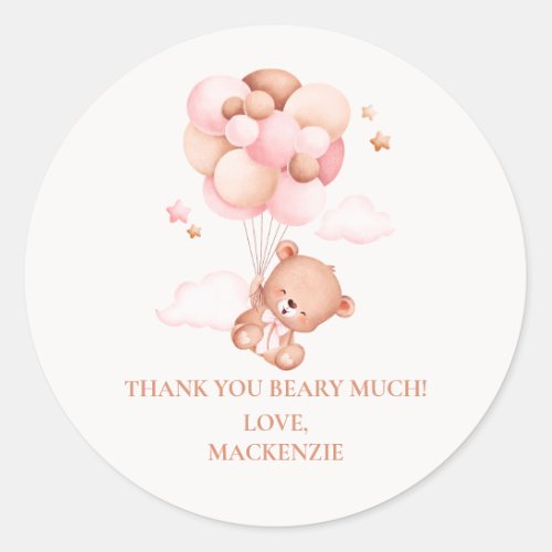 Teddy Bear Girl Pink Bearly Wait Baby Shower  Classic Round Sticker