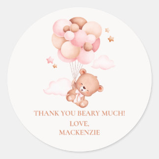 Teddy Bear Girl Pink Bearly Wait Baby Shower Classic Round Sticker