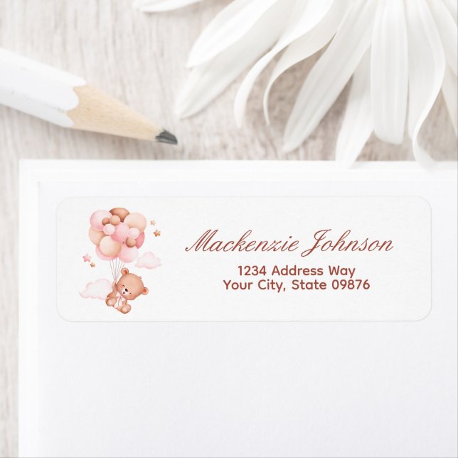 Teddy Bear Girl Pink Bearly Wait Baby Shower Label (Insitu)