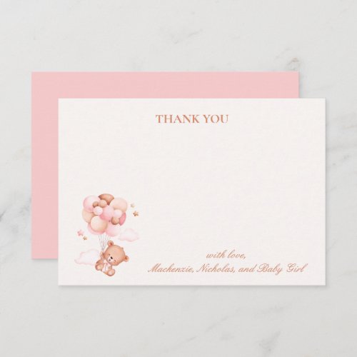 Teddy Bear Girl Pink Bearly Wait Baby Shower Thank You Card