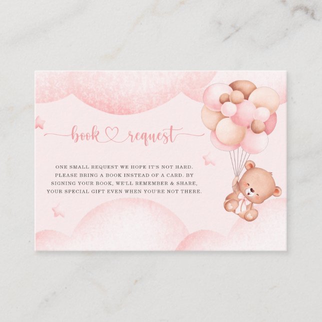 Teddy Bear Girl Pink Book Request Enclosure Card (Front)