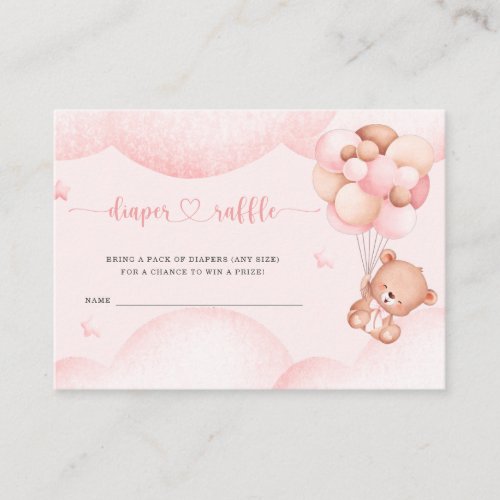 Teddy Bear Girl Pink Diaper Raffle Enclosure Card