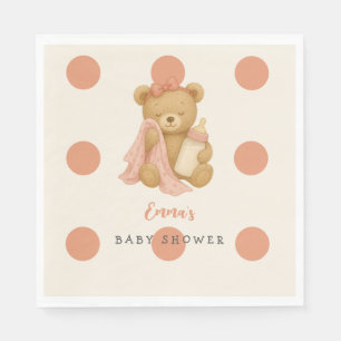 Teddy Bear Girl Polka Dot Baby Shower Napkins