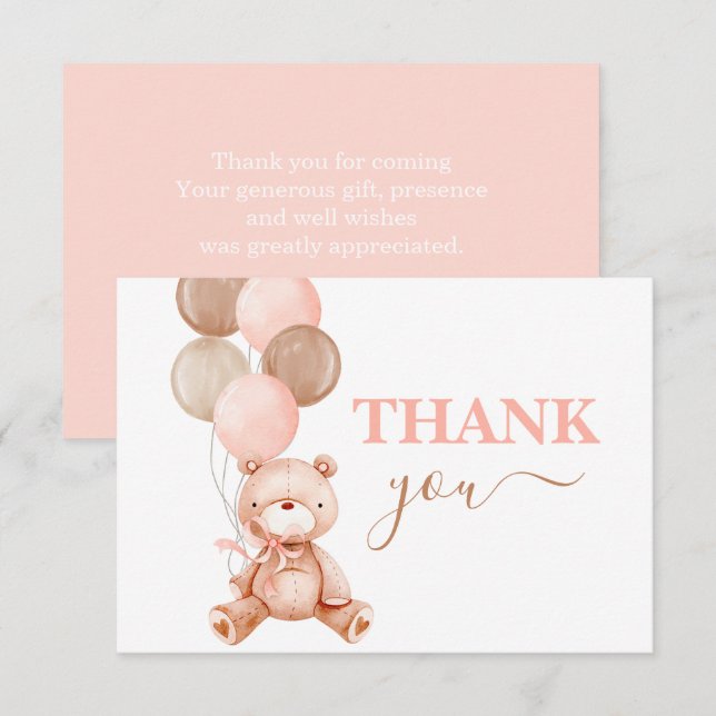 Teddy Bear Girl thank you Note Card (Front/Back)