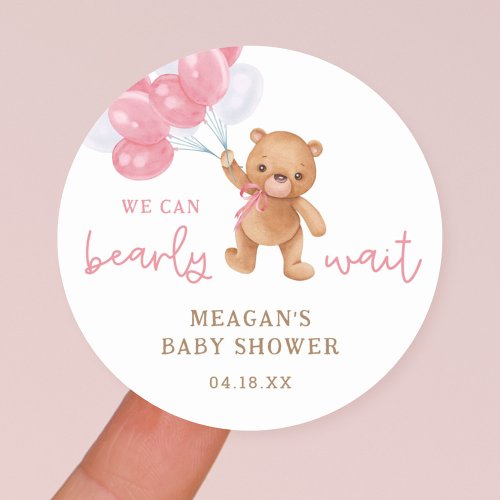 Teddy Bear Girl We Can Bearly Wait Baby Shower Classic Round Sticker