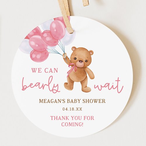 Teddy Bear Girl We Can Bearly Wait Baby Shower Favor Tags