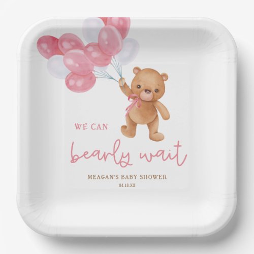Teddy Bear Girl We Can Bearly Wait Baby Shower Paper Plates