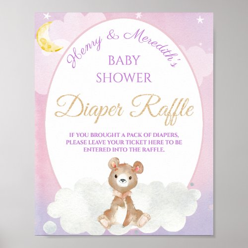 Teddy Bear Girls Baby Shower Diaper Raffle Poster