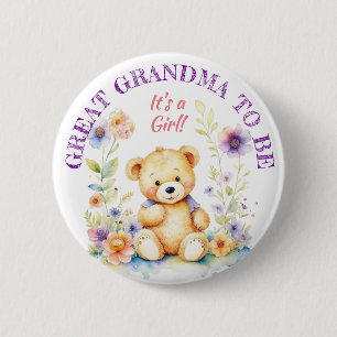 Teddy Bear Girl's Baby Shower Grandma to Be Button