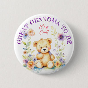 Teddy Bear Girl's Baby Shower Grandma to Be Button