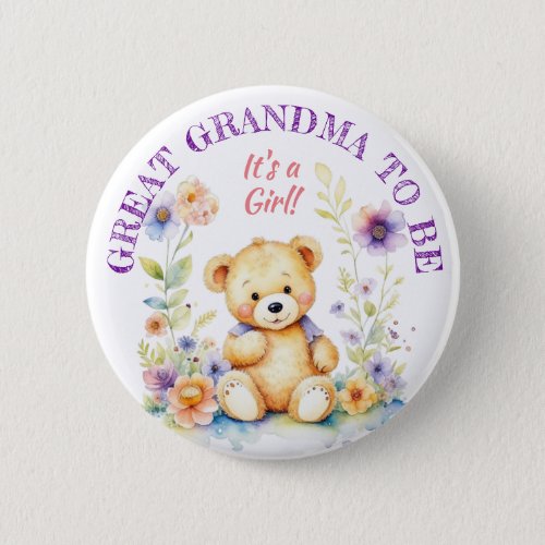 Teddy Bear Girls Baby Shower Grandma to Be Button
