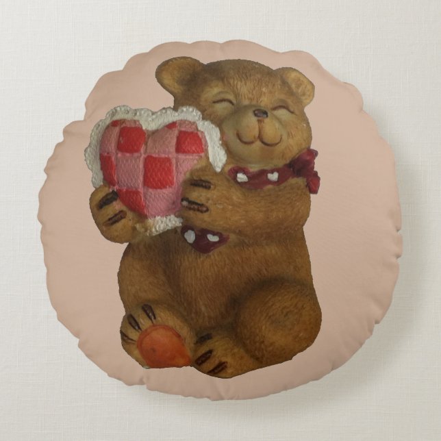 Teddy Bear Gives You It's Heart Round Pillow (Front)