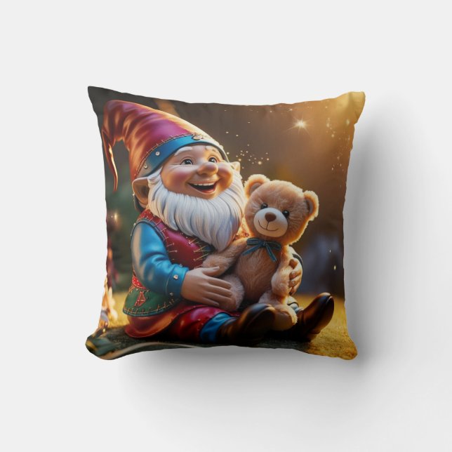 Teddy Bear Gnome  Throw Pillow (Front)