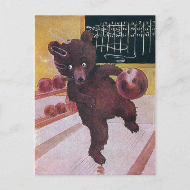 Teddy Bear Goes Bowling Postcard (Front)