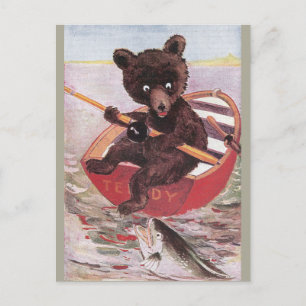 Teddy Bear Goes Fishing Postcard