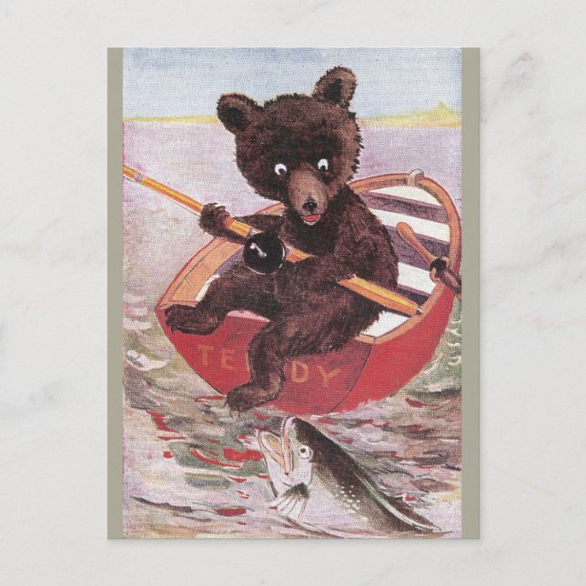 Teddy Bear Goes Fishing Postcard (Front)