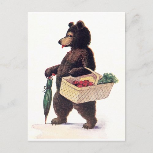 Teddy Bear Goes to Market Postcard