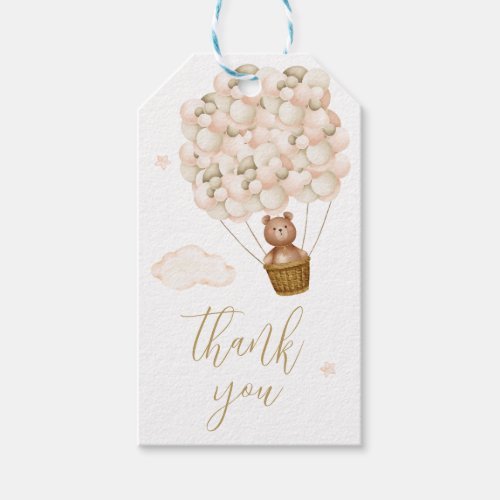 Teddy Bear Gold Balloons Gold Script Thank You Gift Tags
