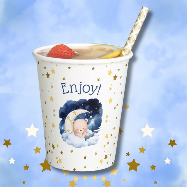 Teddy Bear Gold Stars Over the Moon Baby Shower Paper Cups (Creator Uploaded)