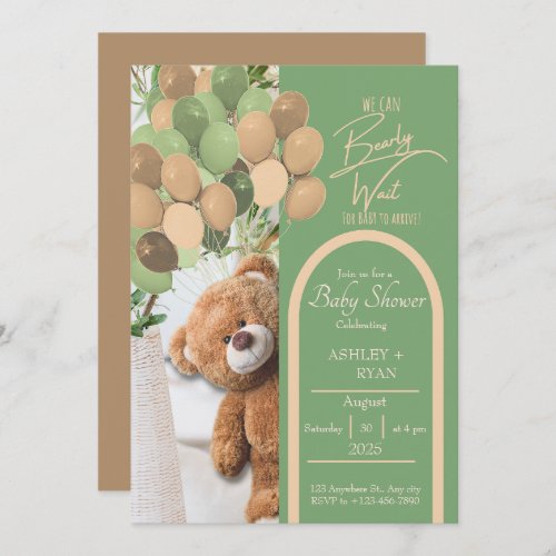 Teddy Bear Green and Brown Baby Shower Invitation