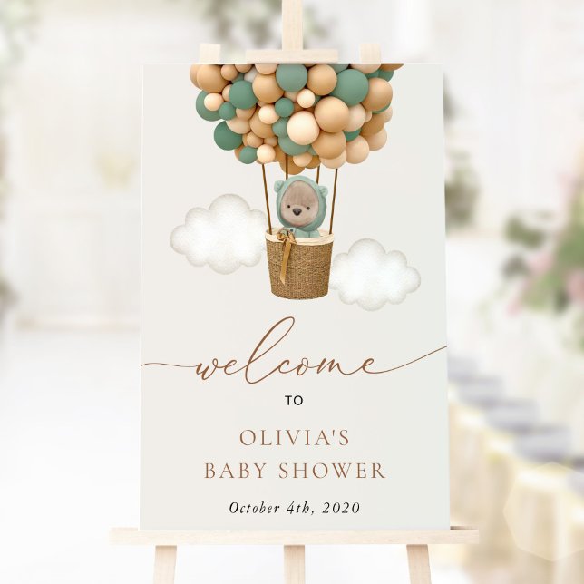 Teddy Bear, Green Balloons, Baby Shower Welcome Poster (Creator Uploaded)