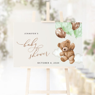 Teddy Bear, Green Balloons, Baby Shower Welcome Sign
