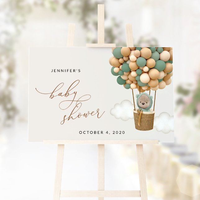 Teddy Bear, Green Balloons, Baby Shower Welcome Sign (Creator Uploaded)