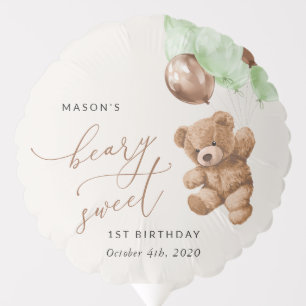 Teddy Bear, Green Balloons, First Birthday Balloon