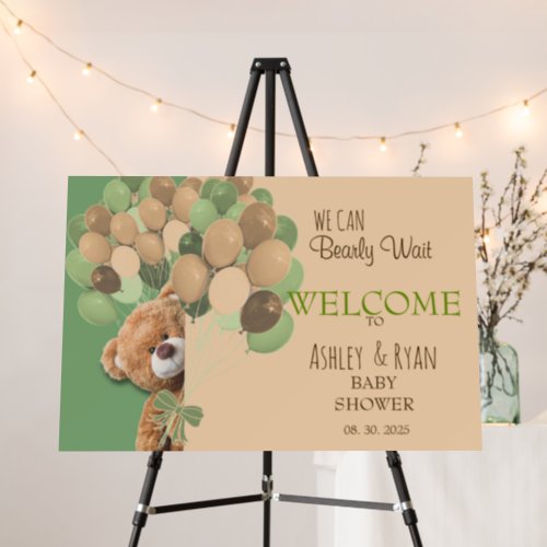 Teddy Bear Green  Brown Baby Shower Welcome Sign 