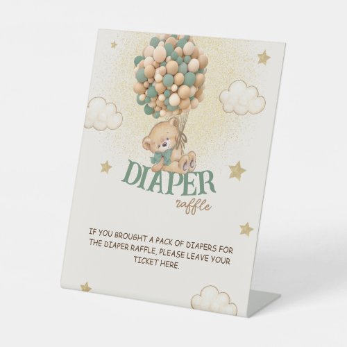 Teddy Bear Green Brown Diaper Raffle Game Pedestal Sign