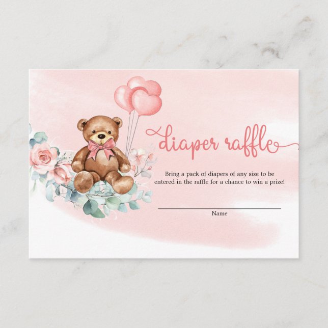 Teddy Bear Green Eucalyptus Wreath Diper Raffle Enclosure Card (Front)