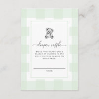 Teddy Bear Green Gingham Diaper Raffle Ticket