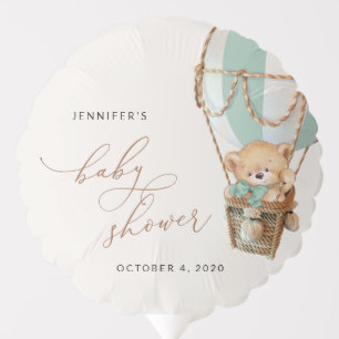 Teddy Bear, Green Hot Air Balloon, Baby Shower Balloon