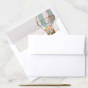 Teddy Bear, Green Hot Air Balloon, Baby Shower Envelope Liner