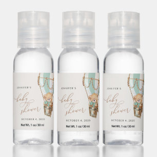 Teddy Bear, Green Hot Air Balloon, Baby Shower Hand Sanitizer