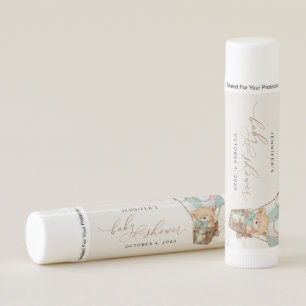 Teddy Bear, Green Hot Air Balloon, Baby Shower Lip Balm