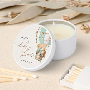 Teddy Bear, Green Hot Air Balloon, Baby Shower Mini Candle Favors