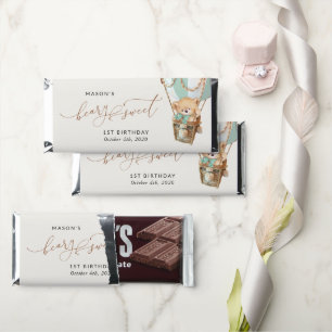 Teddy Bear, Green Hot Air Balloon, First Birthday Hershey Bar Favors