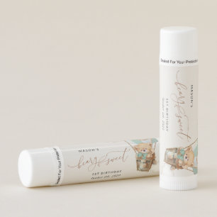 Teddy Bear, Green Hot Air Balloon, First Birthday Lip Balm